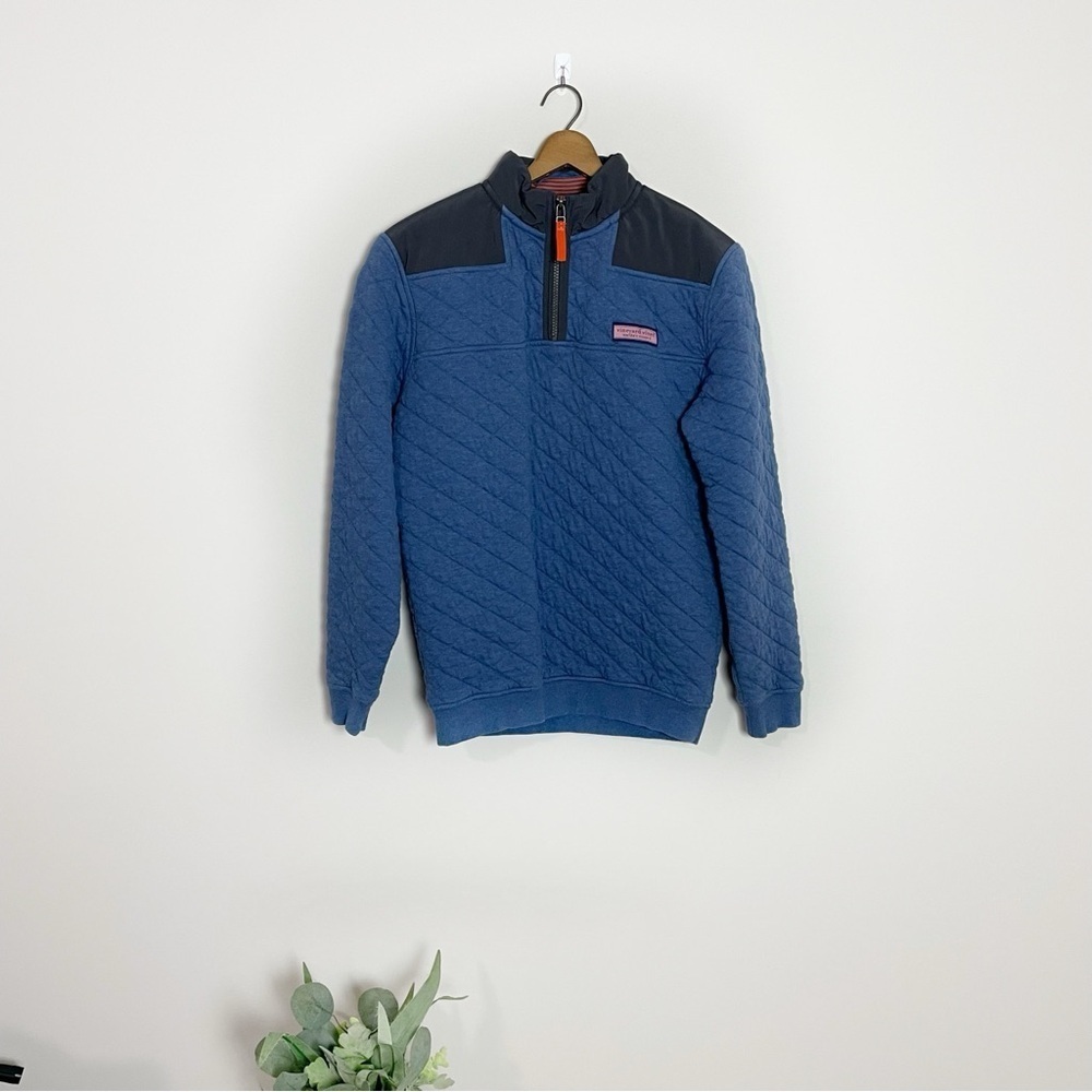 Vineyard Vines Blue Quilted Quarter Zip Up Shep & Ian Pullover Sweatshirt